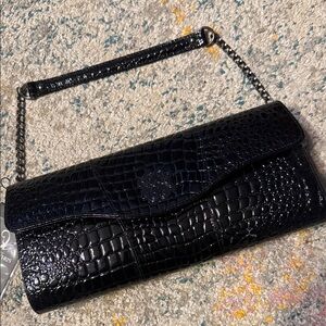 Chic Black Crocodile Pattern Clutch